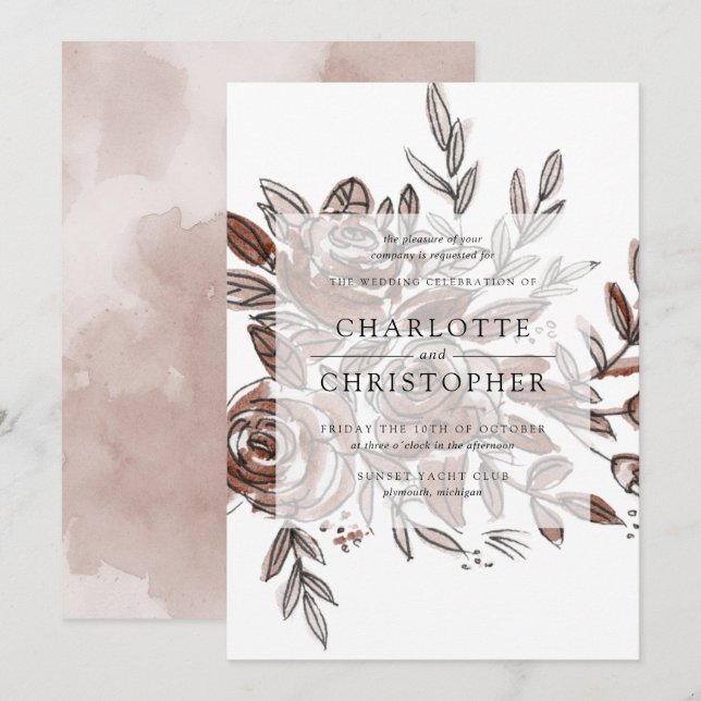 Invitation mariage rose (Devant / Derrière)