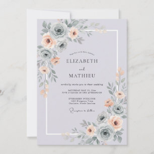 Invitation Mariage Rose Abricot Pervenche Poussiéreuse