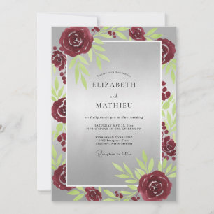 Invitation Mariage Rose Argent Cramoisi