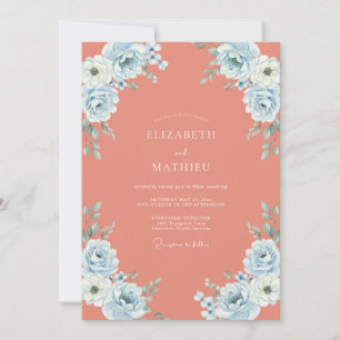 Invitation Mariage Rose Azur Corail