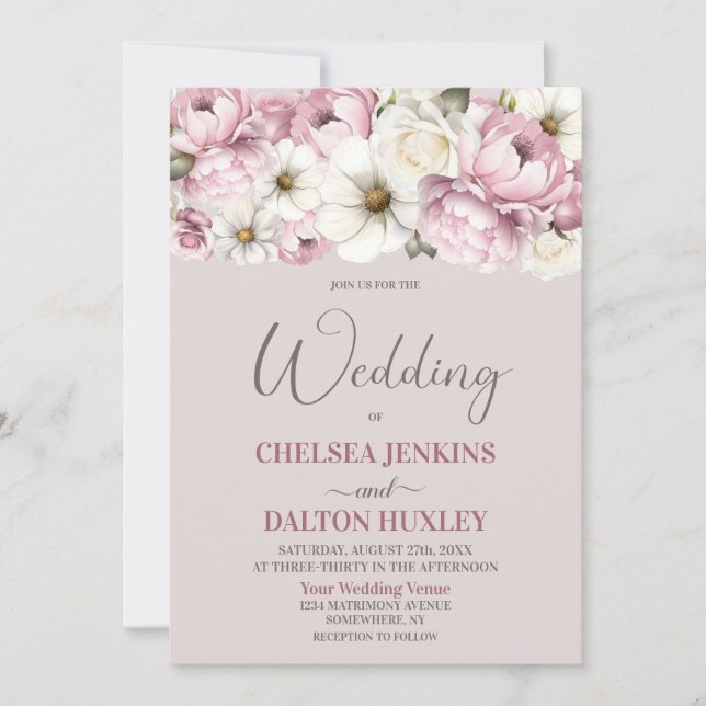 Invitation Mariage rose blanc (Devant)