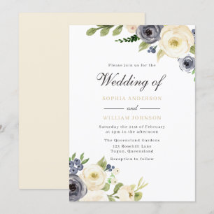 Invitation Mariage Rose blanc et marine
