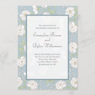 Invitation Mariage Rose Blanche Bleu Poussiéreux