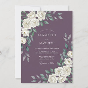Invitation Mariage Rose Blanche Prune