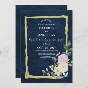 Invitation Mariage rose bleu bleu de la marine moderne