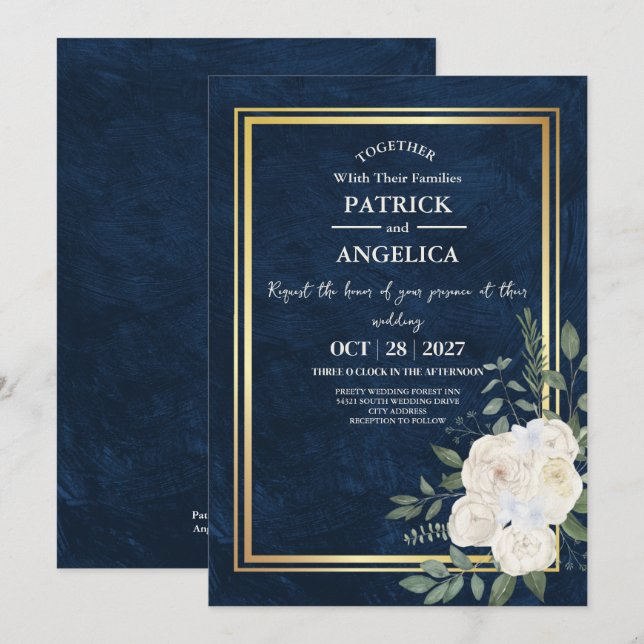 Invitation Mariage rose bleu bleu de la marine moderne (Devant / Derrière)