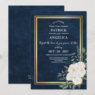 Invitation Mariage rose bleu bleu de la marine moderne
