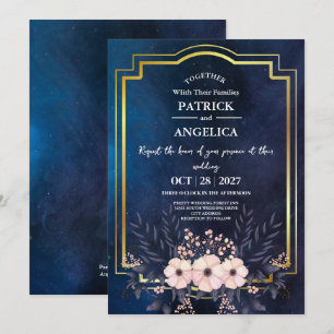 Invitation Mariage rose bleu bleu de la marine moderne