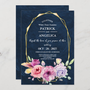 Invitation Mariage rose bleu bleu de la marine moderne