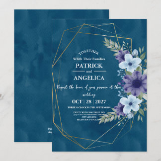 Invitation Mariage rose bleu bleu de la marine moderne