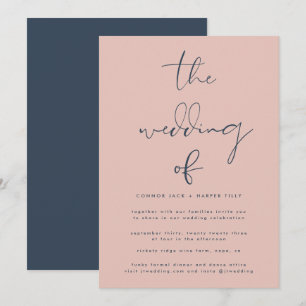 Invitation Mariage Rose bleu Dusty de la marine moderne