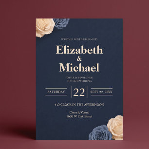 Invitation Mariage Rose Bleu Marine
