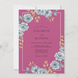 Invitation Mariage Rose Bleue Magenta