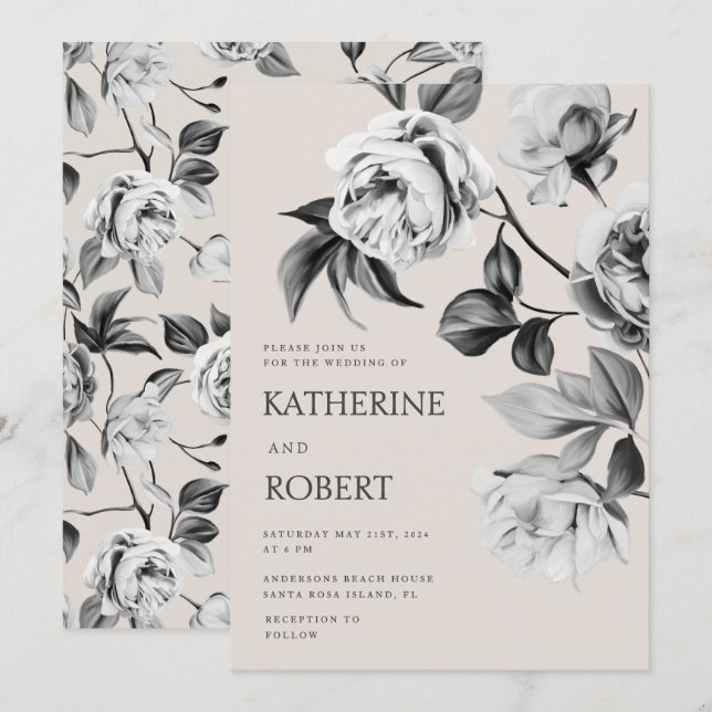 Invitation Mariage Rose botanique moderne (Devant / Derrière)
