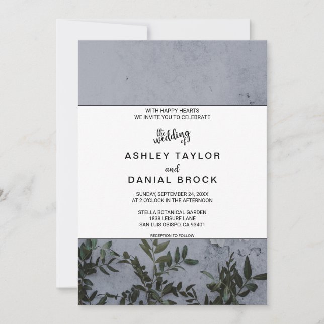 Invitation Mariage rose botanique rose et bleu Invit (Devant)