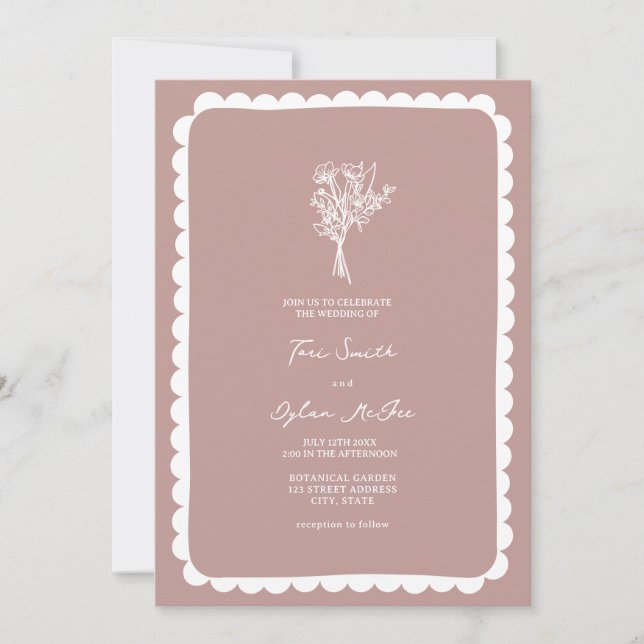Invitation Mariage rose bouquet (Devant)