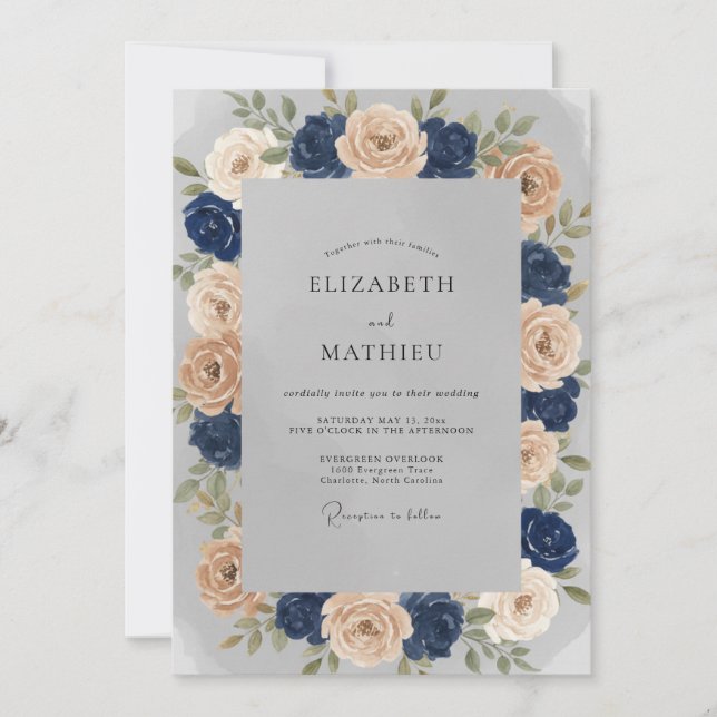Invitation Mariage Rose Champagne Indigo (Devant)