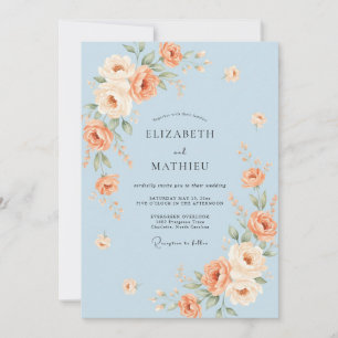Invitation Mariage Rose Charmante Bleu Clair