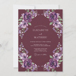 Invitation Mariage Rose Chaude Peinte Prune