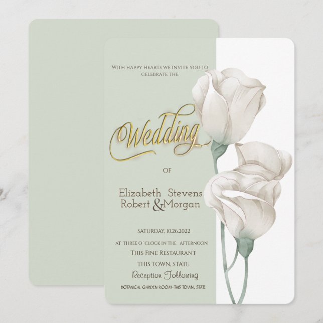 Invitation Mariage Rose chic aux fleurs blanches (Devant / Derrière)