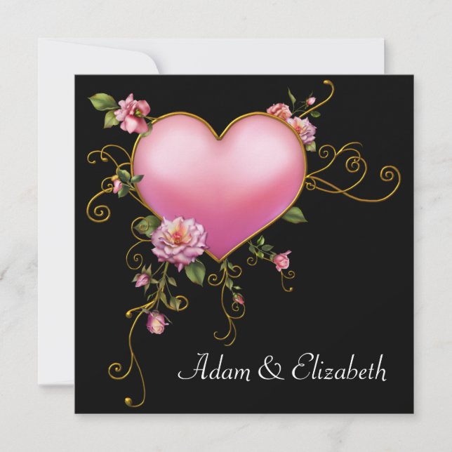 Invitation Mariage rose Coeur rose Mariage gothique noir (Devant)