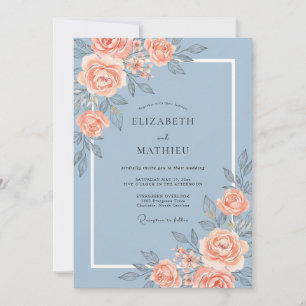 Invitation Mariage Rose Corail Acier