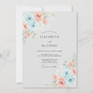 Invitation Mariage Rose Corail Bleu Poudré
