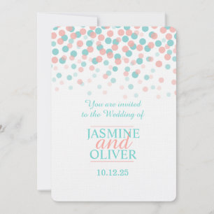 Invitation Mariage rose corail et bleu turquoise vert