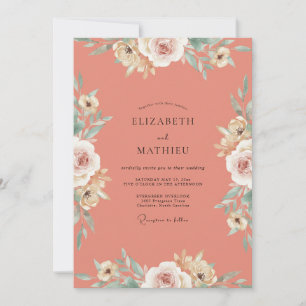 Invitation Mariage Rose Crème Corail