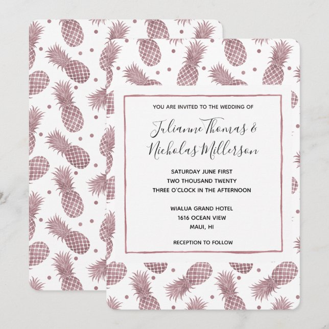 Invitation Mariage rose d'ananas Gold (Devant / Derrière)