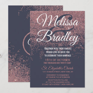 Invitation Mariage rose de bleu marine d'étincelles de