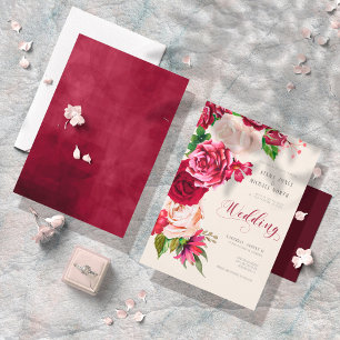 Invitation Mariage rose de Bourgogne/Crème ID584