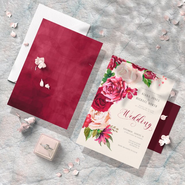 Invitation Mariage rose de Bourgogne/Crème ID584 (Créateur téléchargé)