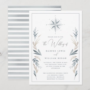 Invitation Mariage rose de boussole nautique