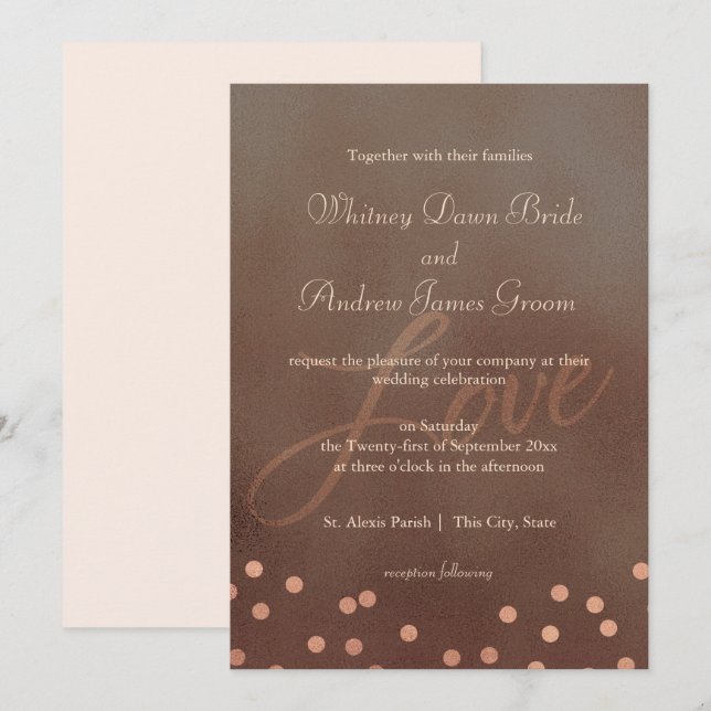 Invitation Mariage Rose de bronze chic industriel (Devant / Derrière)