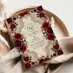 Invitation Mariage Rose de dentelle de Crimson gothique
