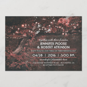 Invitation Mariage rose de la forêt d'arbres rustiques