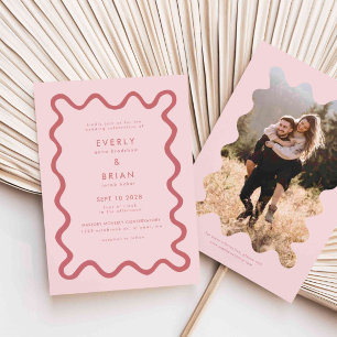 Invitation Mariage rose de ligne à main glissante