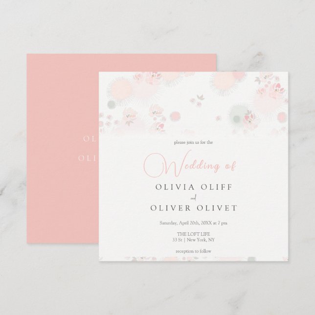 Invitation Mariage Rose de thé doux (Devant / Derrière)