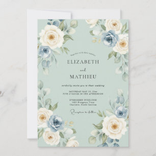 Invitation Mariage Rose Délicate Vert Sauge