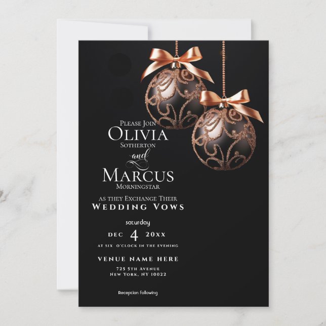 Invitation MARIAGE | Rose d'hiver Baubles en or Onyx (Devant)