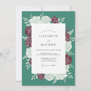 Invitation Mariage Rose d'Hiver Opulent Sarcelle