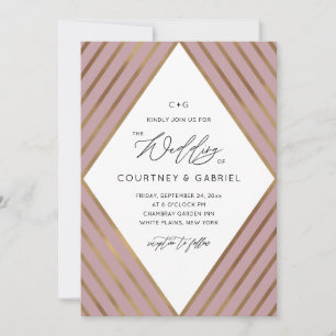 Invitation Mariage Rose Diamond Dusty moderne Gold Stripes