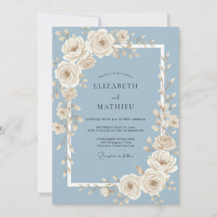 Invitation Mariage Rose d'Ivoire Bleu Acier