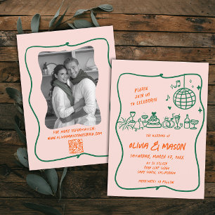 Invitation Mariage rose Doodle moderne tiré à la main