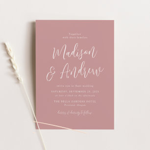 Invitation Mariage Rose Dusty Script simple