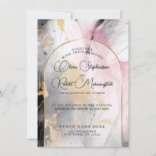 Invitation MARIAGE Rose ébène et marbre Abstrait or