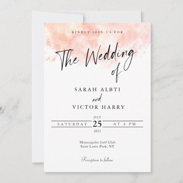 Invitation mariage rose élégant (Devant)