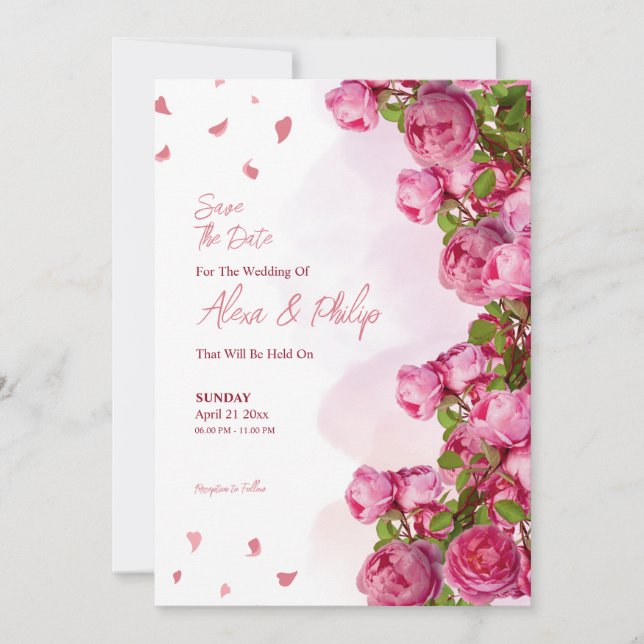 Invitation Mariage rose Elegant Fleurs (Devant)