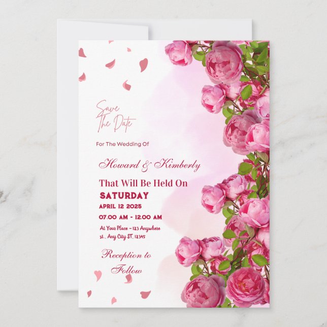 Invitation Mariage rose Élégant - Romantique Souvenirs intemp (Devant)